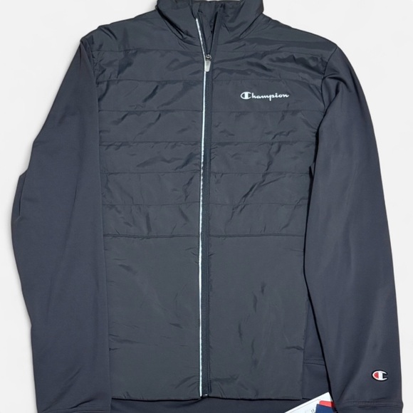 Champion Other - Champion Mixed Media Gray Quilted Hybrid Full-Zip Jacket Small